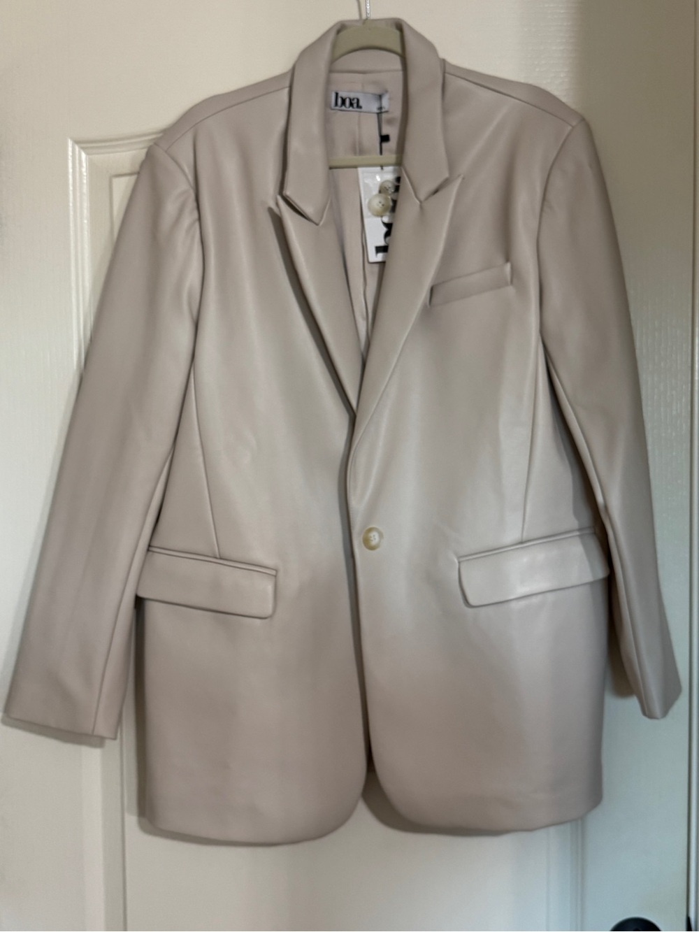 Boxy Beige Faux Leather Blazer - loa